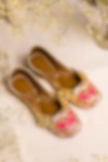 Gold Leatherette Floral Embellished Juttis by 5 Elements at Pernia's Pop Up Shop