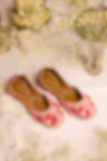 Pink Leatherette Floral Embellished Juttis by 5 Elements at Pernia's Pop Up Shop