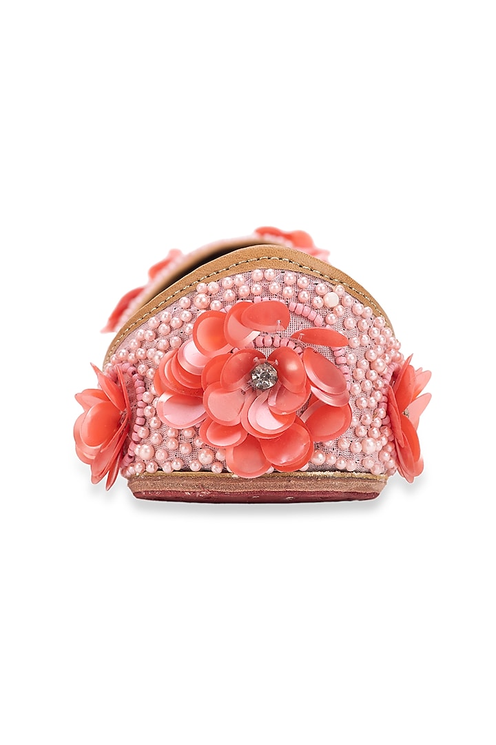 Pink Leatherette Floral Embellished Juttis by 5 Elements at Pernia's Pop Up Shop