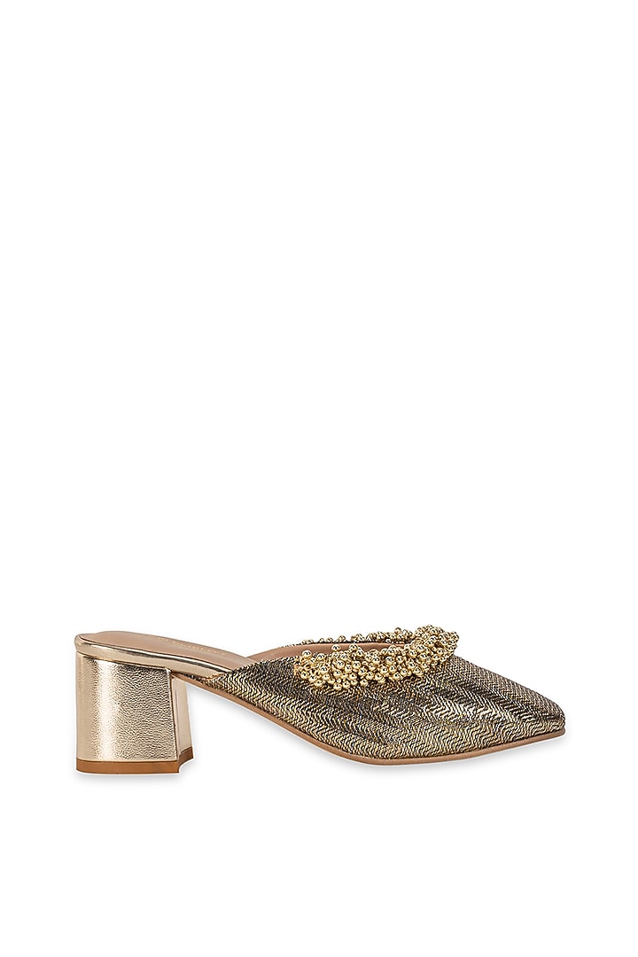 Brown Leatherette Embellished Mule Heels by 5 Elements at Pernia's Pop Up Shop