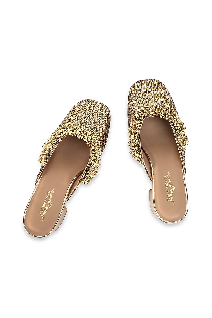 Brown Leatherette Embellished Mule Heels by 5 Elements at Pernia's Pop Up Shop