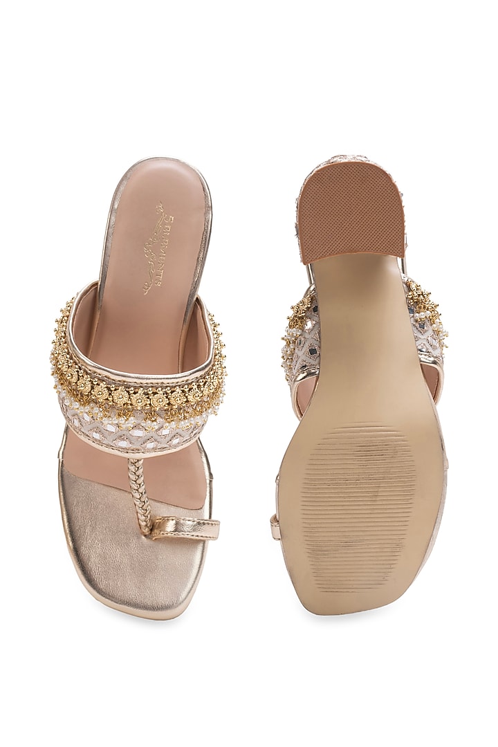 Gold Leatherette Embellished Kolhapuri Heels by 5 Elements at Pernia's Pop Up Shop