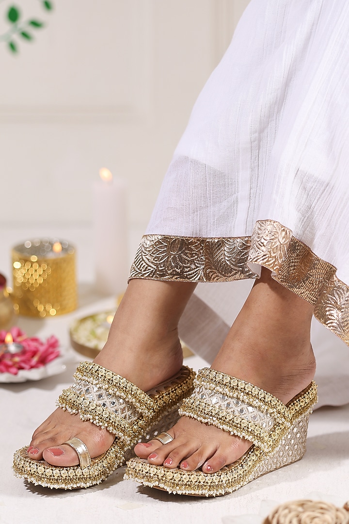 Gold Leatherette Wedges by 5 Elements at Pernia's Pop Up Shop