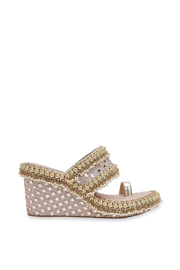 Gold Leatherette Wedges by 5 Elements at Pernia's Pop Up Shop