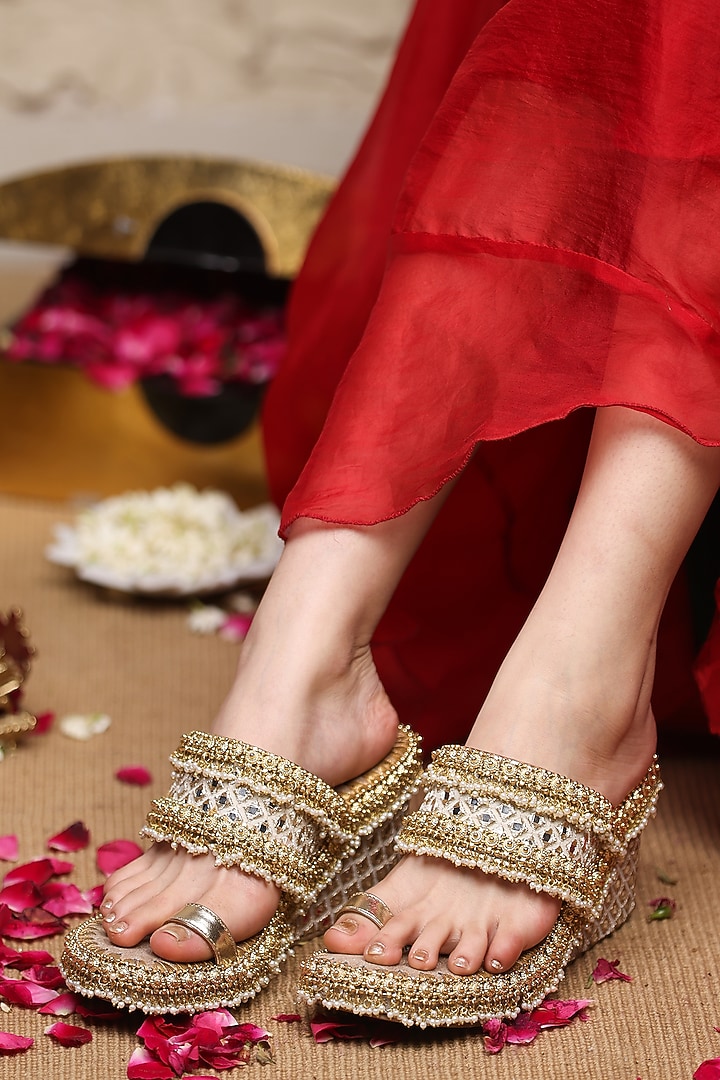 Gold Leatherette Wedges by 5 Elements at Pernia's Pop Up Shop