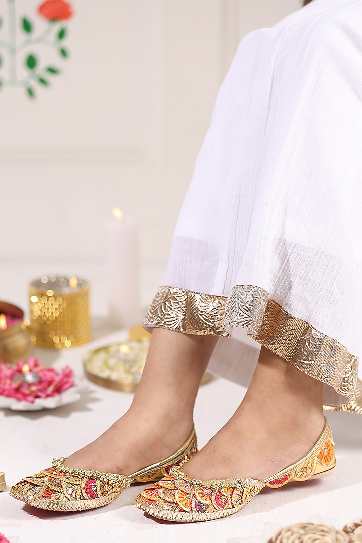 Multi-Colored Leatherette Embellished Juttis by 5 Elements at Pernia's Pop Up Shop