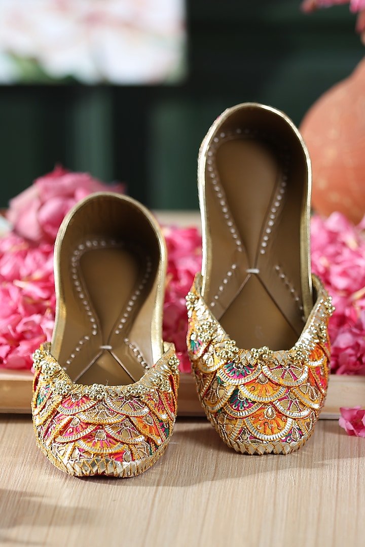 Multi-Colored Leatherette Embellished Juttis by 5 Elements at Pernia's Pop Up Shop
