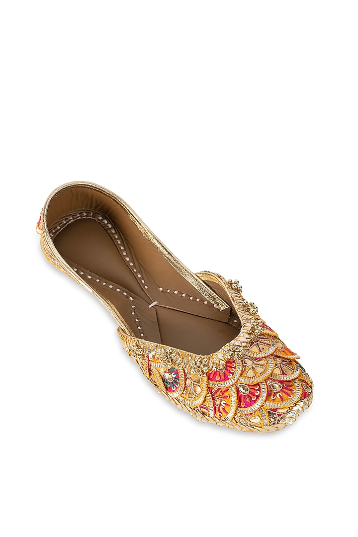 Multi-Colored Leatherette Embellished Juttis by 5 Elements at Pernia's Pop Up Shop