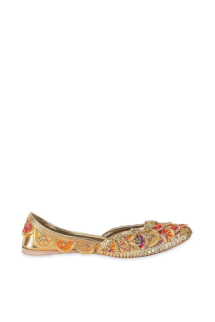 Multi-Colored Leatherette Embellished Juttis by 5 Elements at Pernia's Pop Up Shop