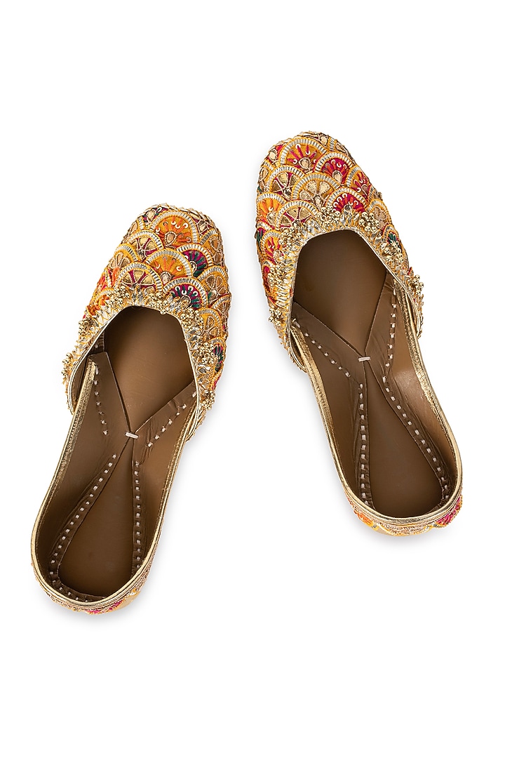 Multi-Colored Leatherette Embellished Juttis by 5 Elements at Pernia's Pop Up Shop