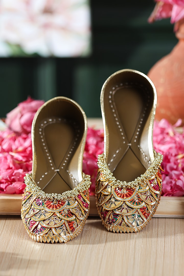 Multi-Colored Leatherette Embellished Juttis by 5 Elements at Pernia's Pop Up Shop