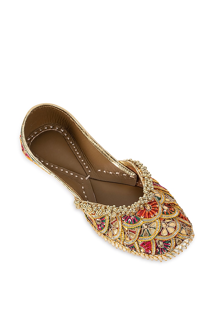 Multi-Colored Leatherette Embellished Juttis by 5 Elements at Pernia's Pop Up Shop