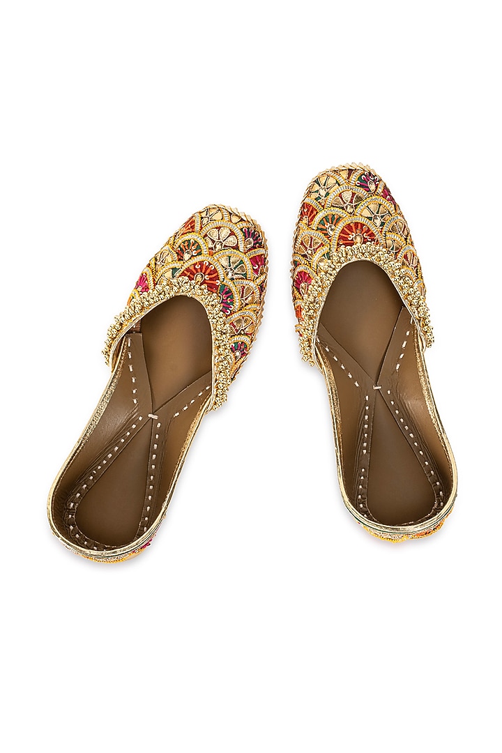 Multi-Colored Leatherette Embellished Juttis by 5 Elements at Pernia's Pop Up Shop