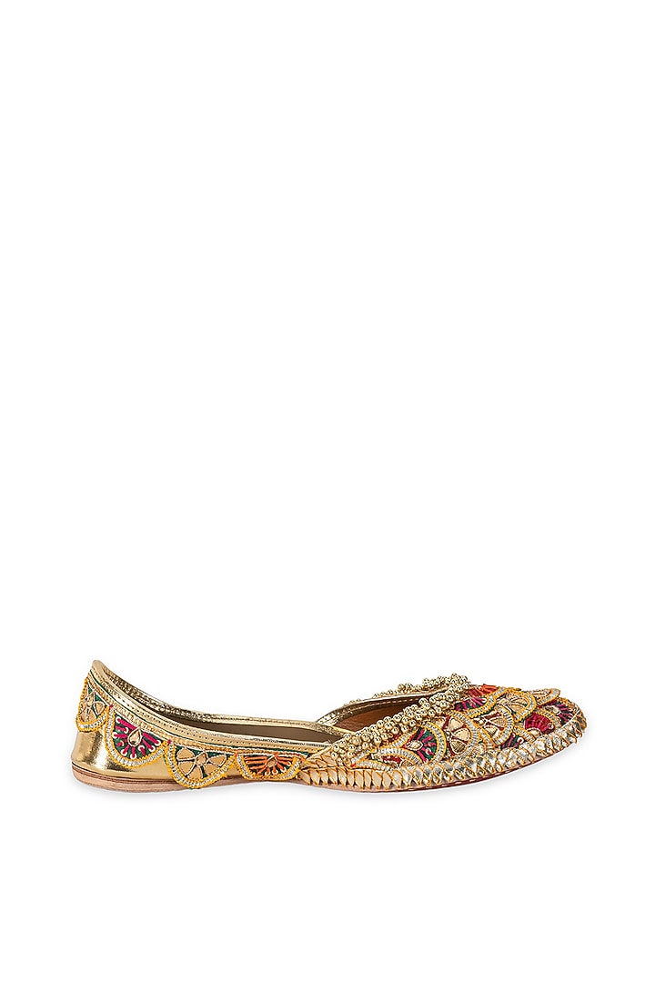 Multi-Colored Leatherette Embellished Juttis by 5 Elements at Pernia's Pop Up Shop