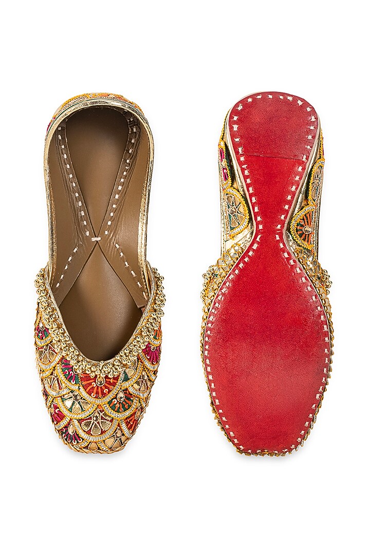 Multi-Colored Leatherette Embellished Juttis by 5 Elements at Pernia's Pop Up Shop
