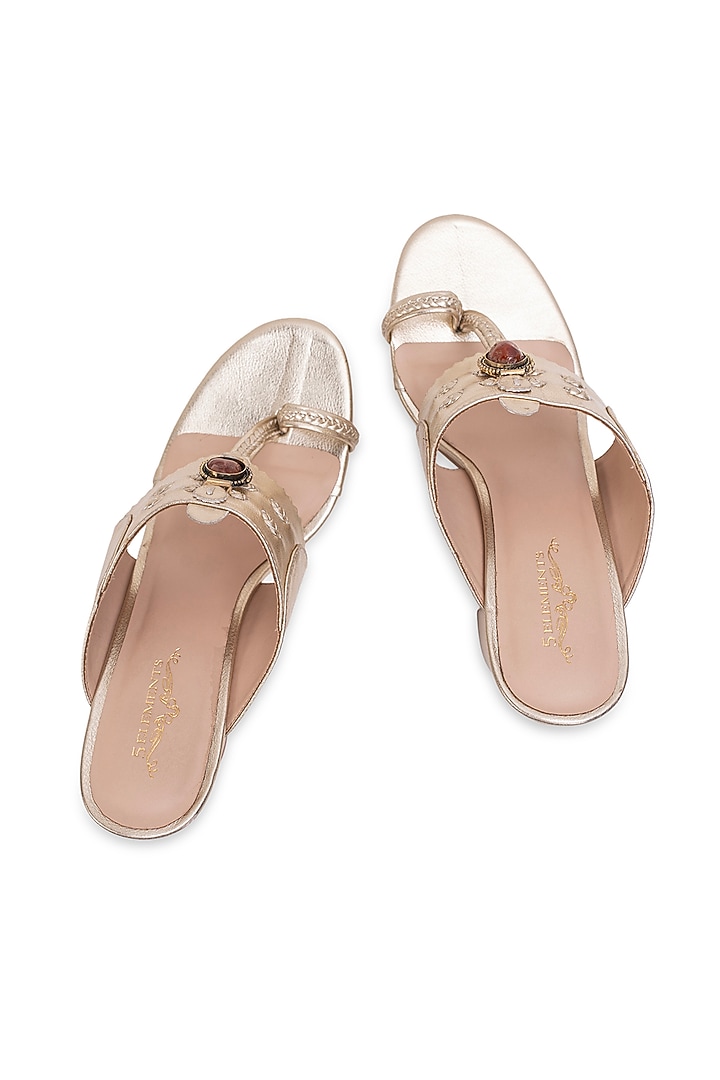 Gold Leatherette Embellished Kolhapuri Heels by 5 Elements at Pernia's Pop Up Shop