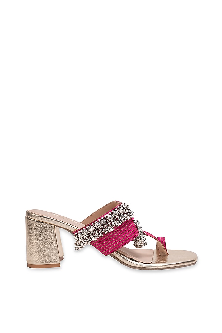 Gold Leatherette Embellished Kolhapuri Heels by 5 Elements at Pernia's Pop Up Shop
