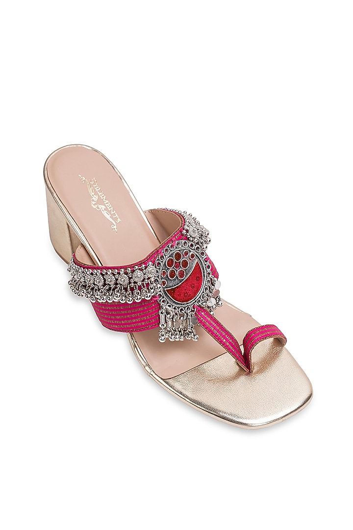 Gold Leatherette Embellished Kolhapuri Heels by 5 Elements at Pernia's Pop Up Shop