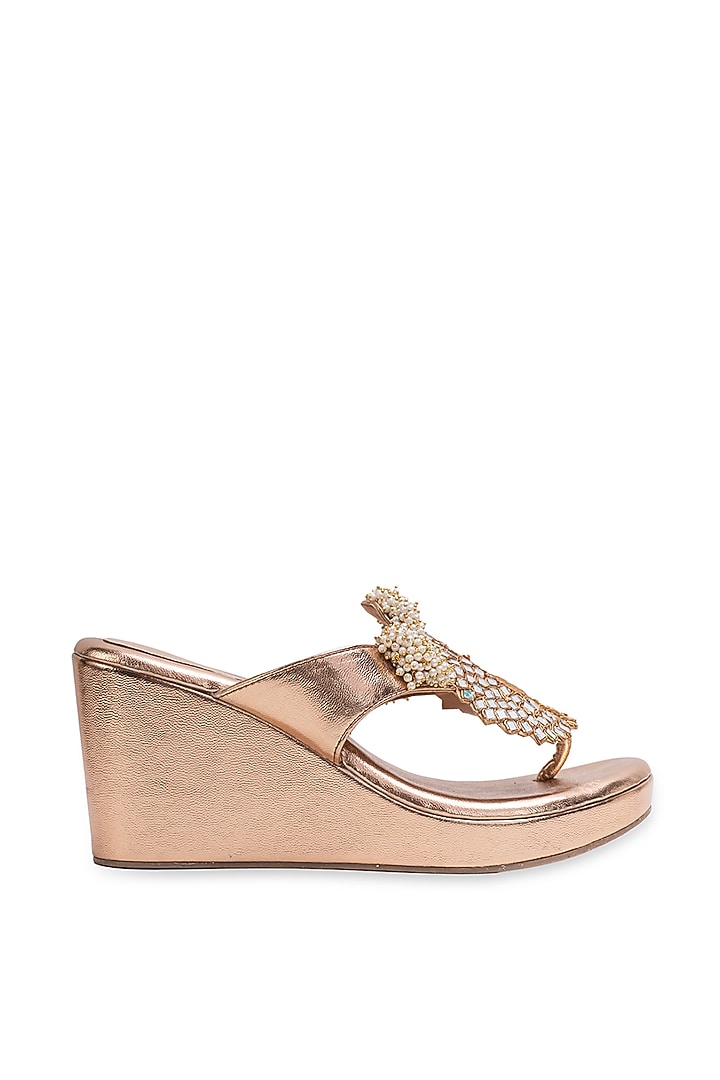 Copper Leatherette Embellished Wedges by 5 Elements at Pernia's Pop Up Shop
