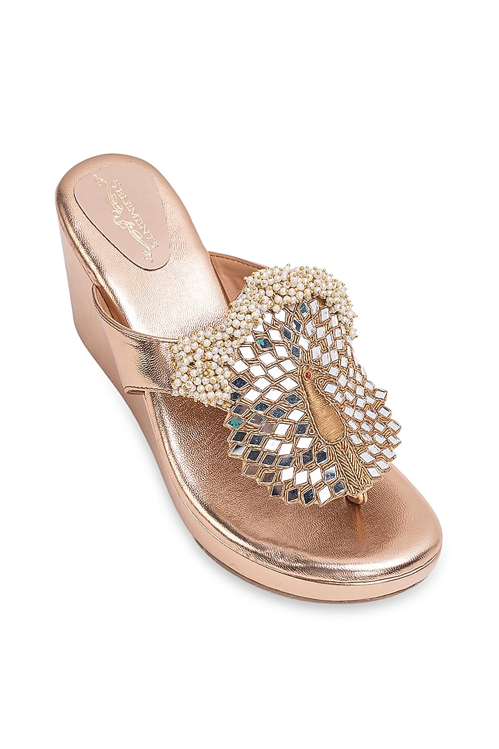Copper Leatherette Embellished Wedges by 5 Elements at Pernia's Pop Up Shop