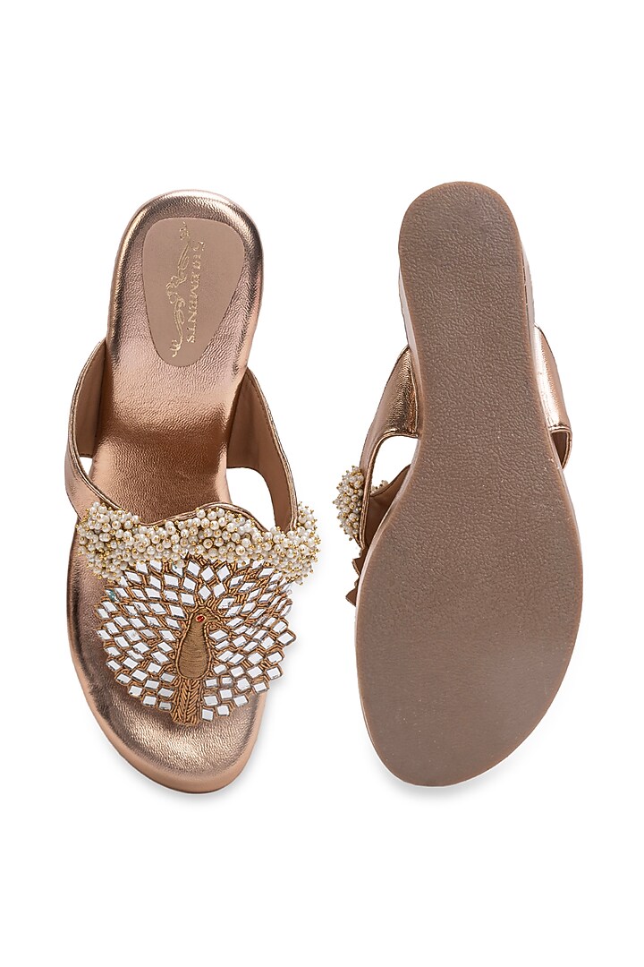 Copper Leatherette Embellished Wedges by 5 Elements at Pernia's Pop Up Shop