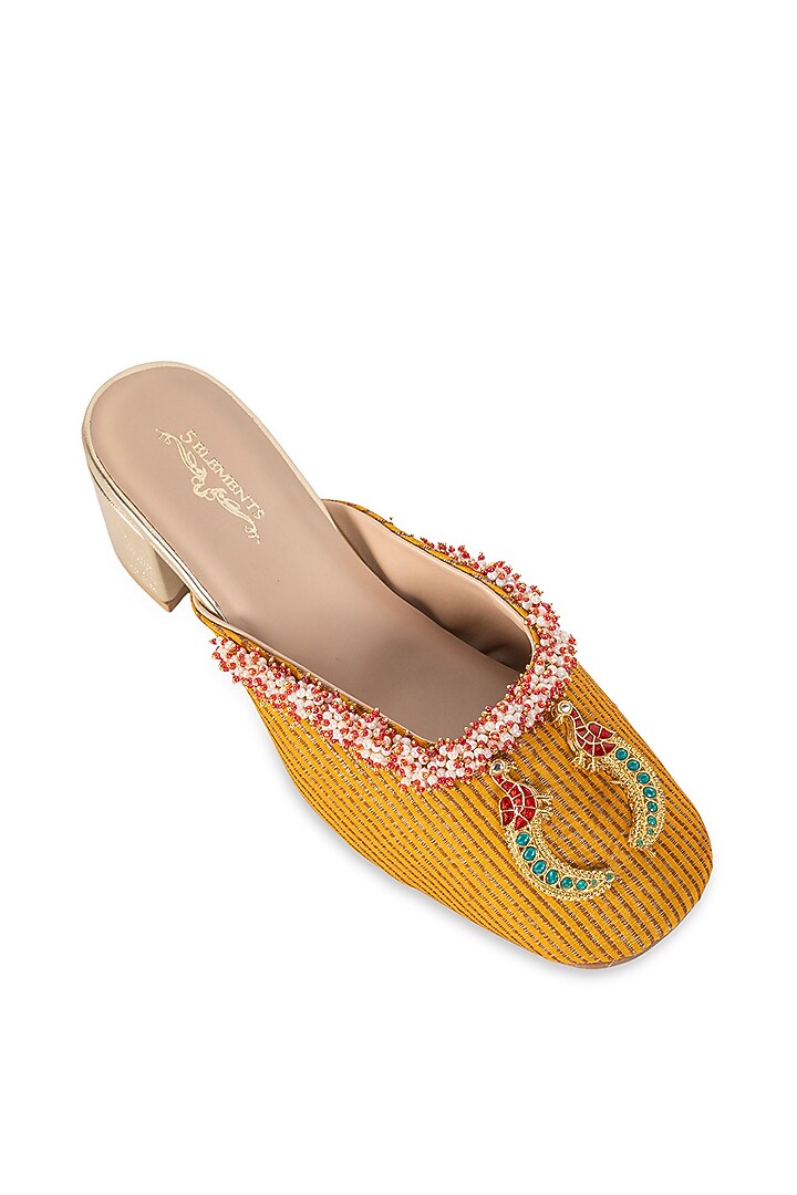Mustard Leatherette Embellished Mule Heels by 5 Elements at Pernia's Pop Up Shop