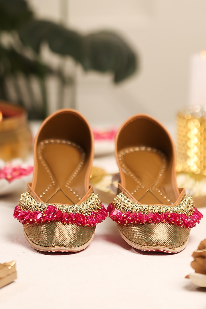 Brown Leatherette Juttis by 5 Elements at Pernia's Pop Up Shop