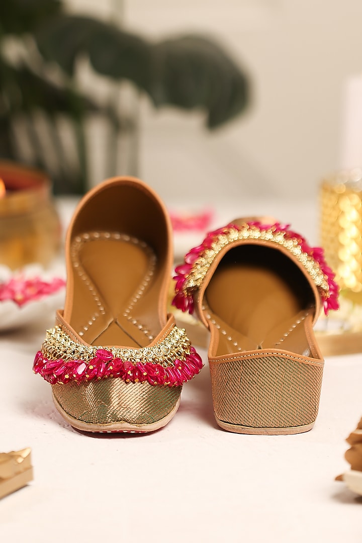 Brown Leatherette Juttis by 5 Elements at Pernia's Pop Up Shop