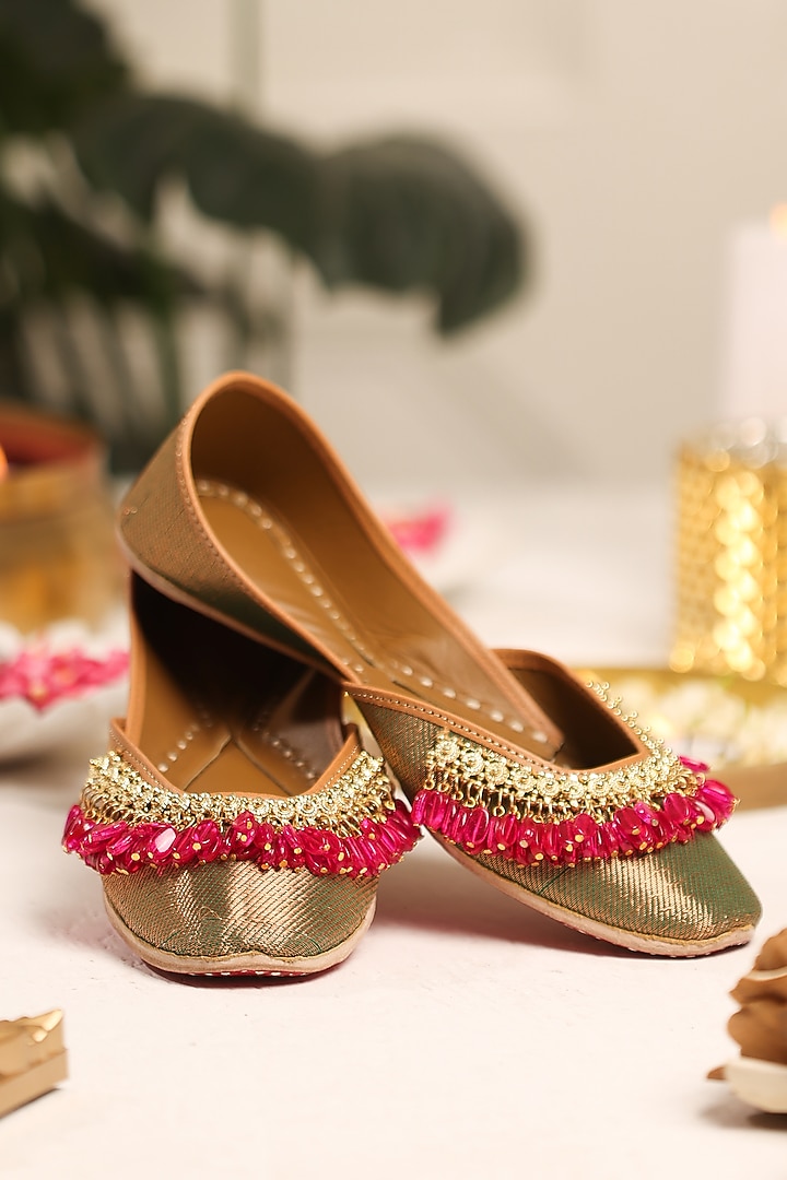 Brown Leatherette Juttis by 5 Elements at Pernia's Pop Up Shop