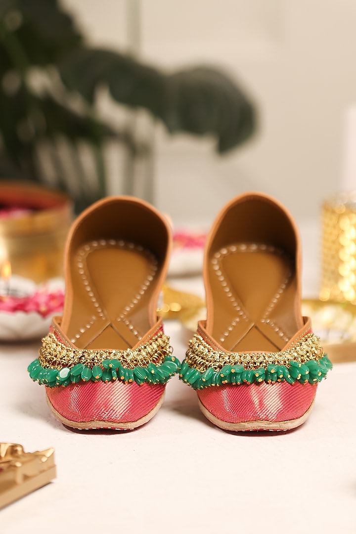 Pink Leatherette Juttis by 5 Elements at Pernia's Pop Up Shop