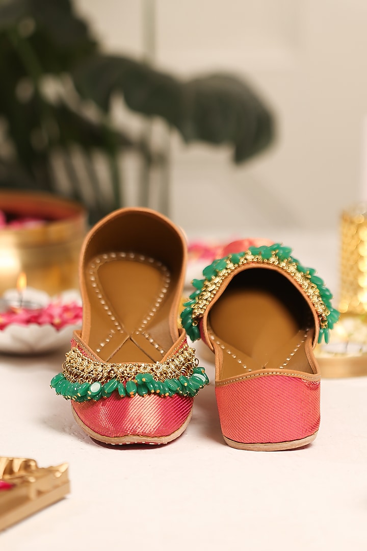Pink Leatherette Juttis by 5 Elements at Pernia's Pop Up Shop