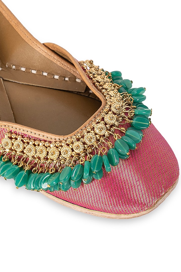 Pink Leatherette Juttis by 5 Elements at Pernia's Pop Up Shop