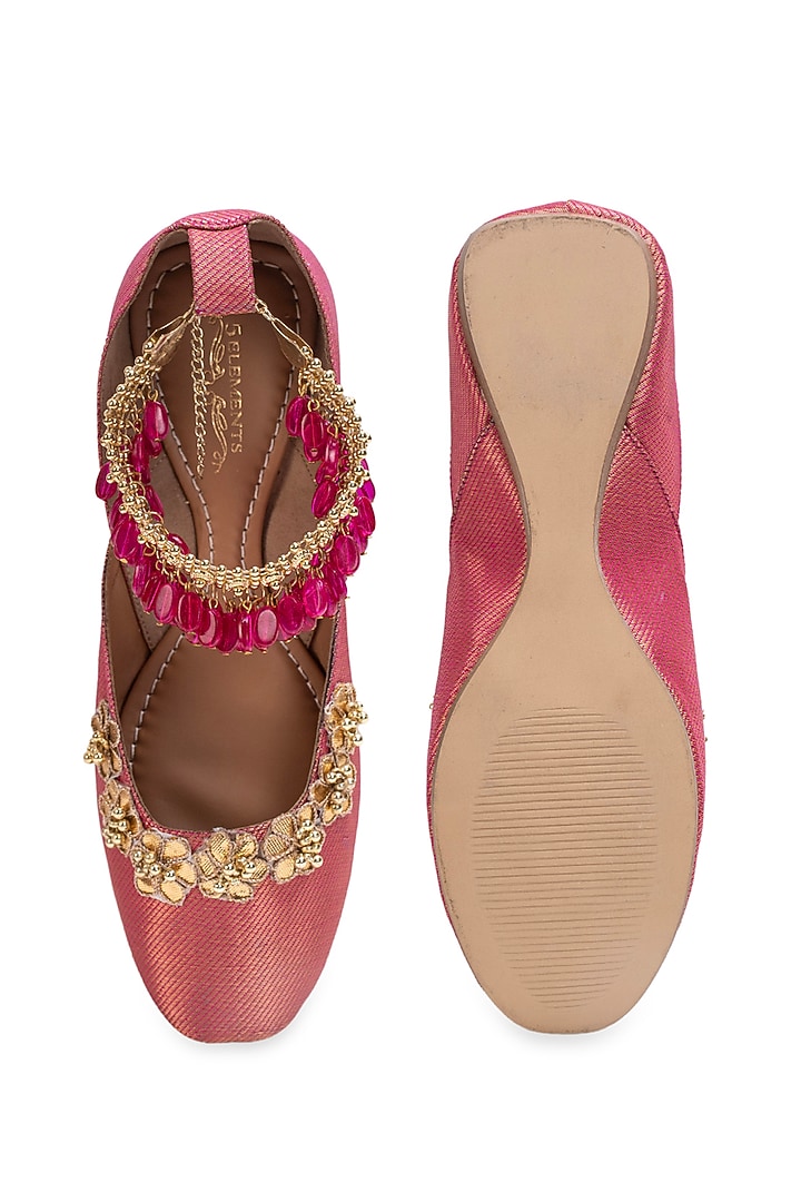 Pink Leatherette Juttis by 5 Elements at Pernia's Pop Up Shop
