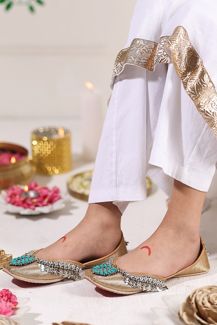 Brown Leatherette Juttis by 5 Elements at Pernia's Pop Up Shop