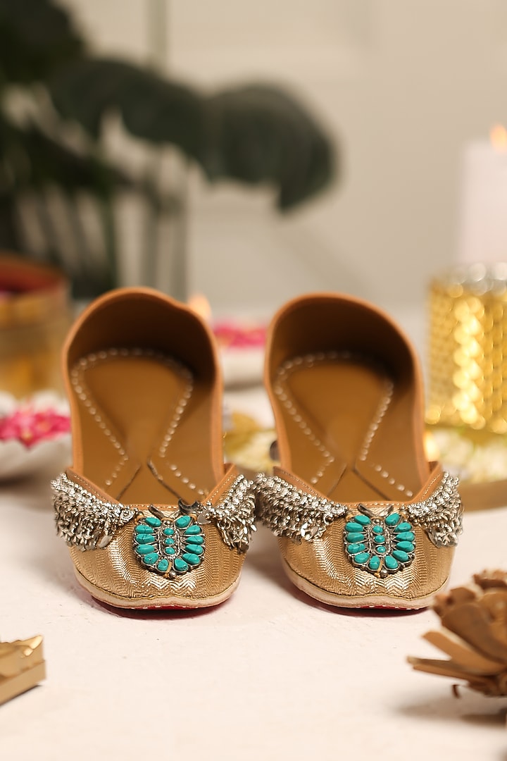Brown Leatherette Juttis by 5 Elements at Pernia's Pop Up Shop