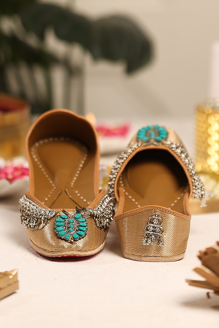 Brown Leatherette Juttis by 5 Elements at Pernia's Pop Up Shop
