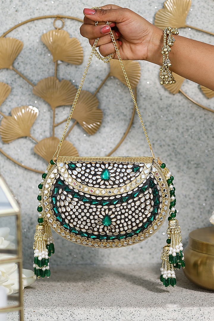Gold Metal Embellished Potli by 5 Elements at Pernia's Pop Up Shop
