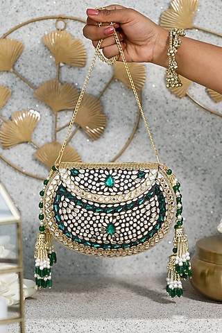 Gold Metal Embellished Potli by 5 Elements