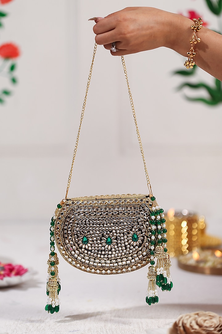 Gold Metal Embellished Potli by 5 Elements at Pernia's Pop Up Shop