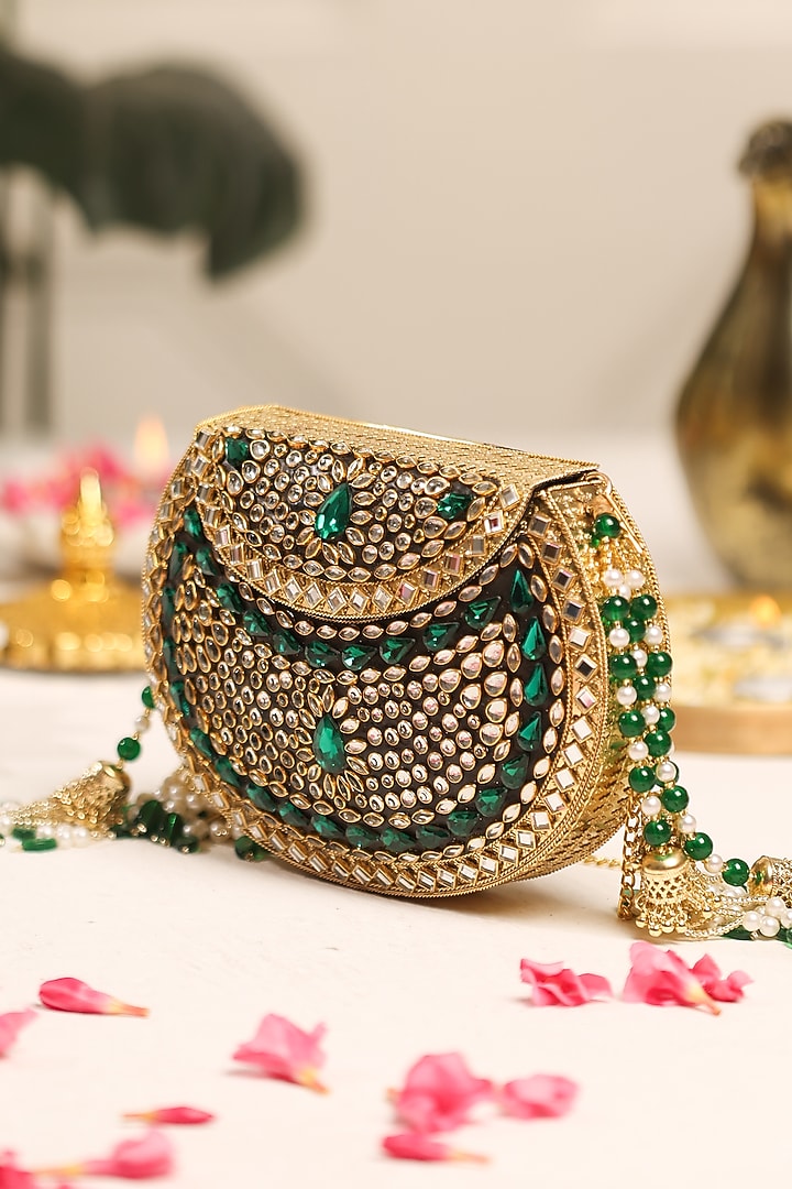 Gold Metal Embellished Potli by 5 Elements at Pernia's Pop Up Shop