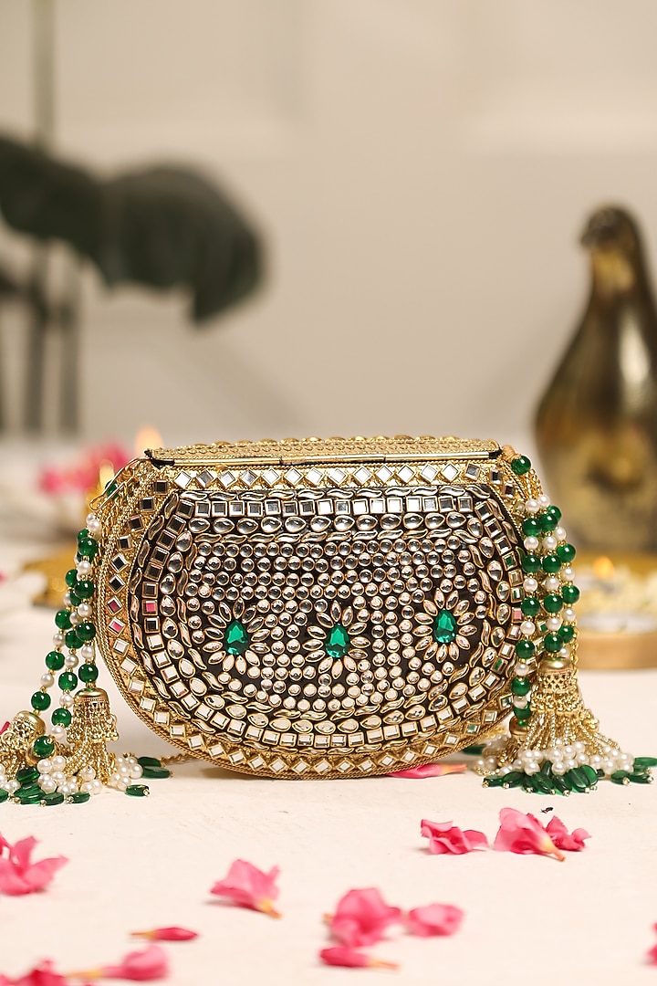 Gold Metal Embellished Potli by 5 Elements at Pernia's Pop Up Shop