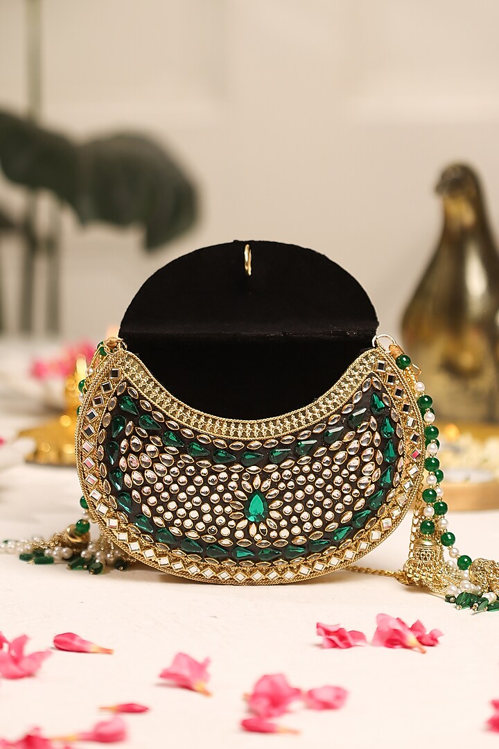 Gold Metal Embellished Potli by 5 Elements at Pernia's Pop Up Shop