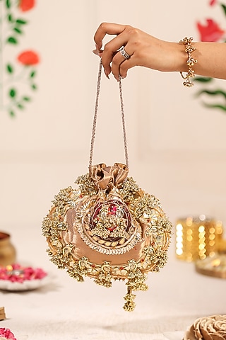 Gold Brocade Embellished Potli by 5 Elements