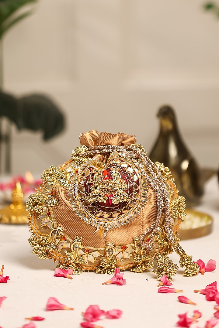 Gold Brocade Embellished Potli by 5 Elements at Pernia's Pop Up Shop