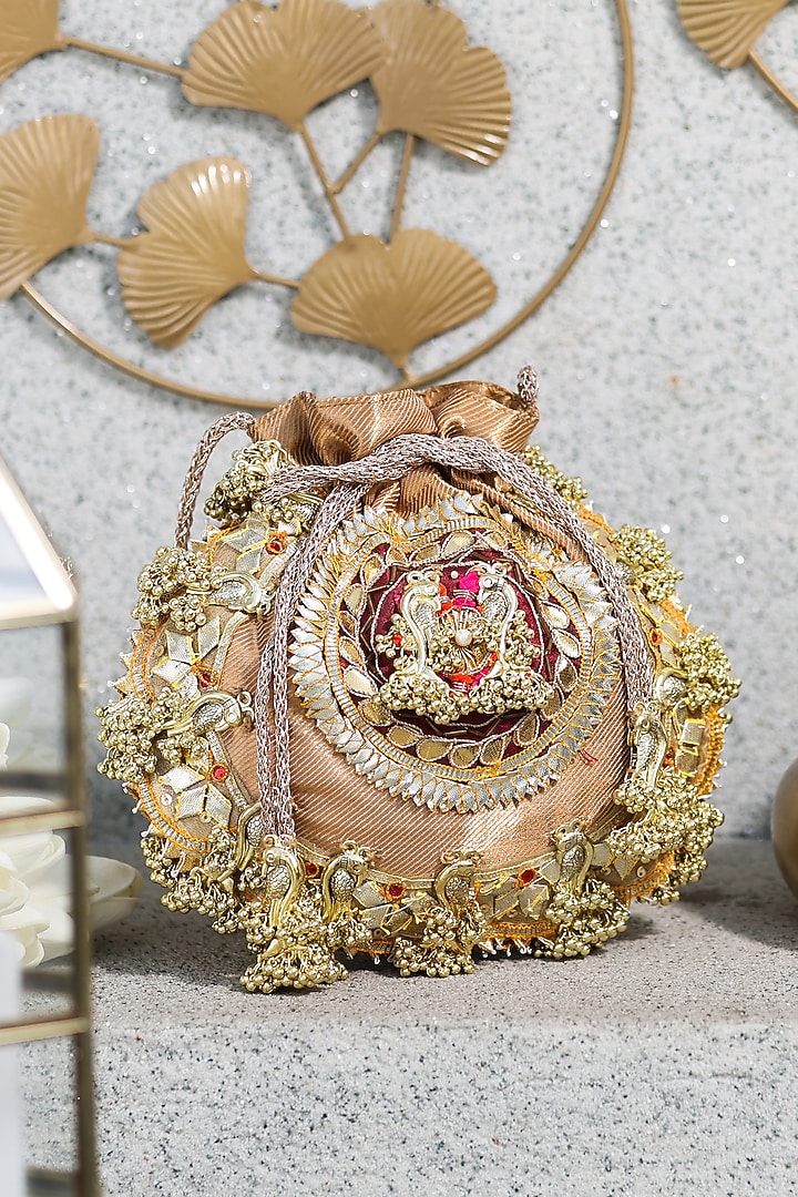 Gold Brocade Embellished Potli by 5 Elements at Pernia's Pop Up Shop