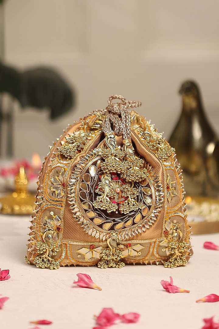 Gold Brocade Embellished Potli by 5 Elements at Pernia's Pop Up Shop