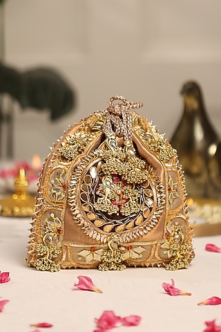 Gold Brocade Embellished Potli by 5 Elements