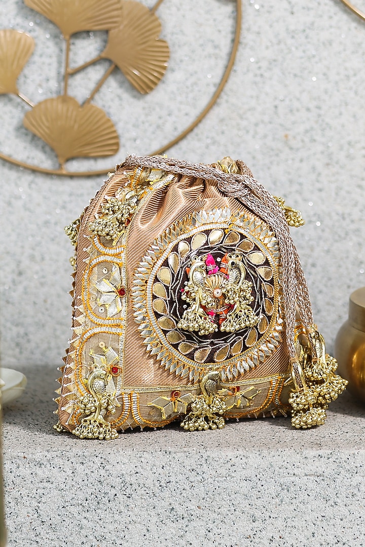 Gold Brocade Embellished Potli by 5 Elements at Pernia's Pop Up Shop