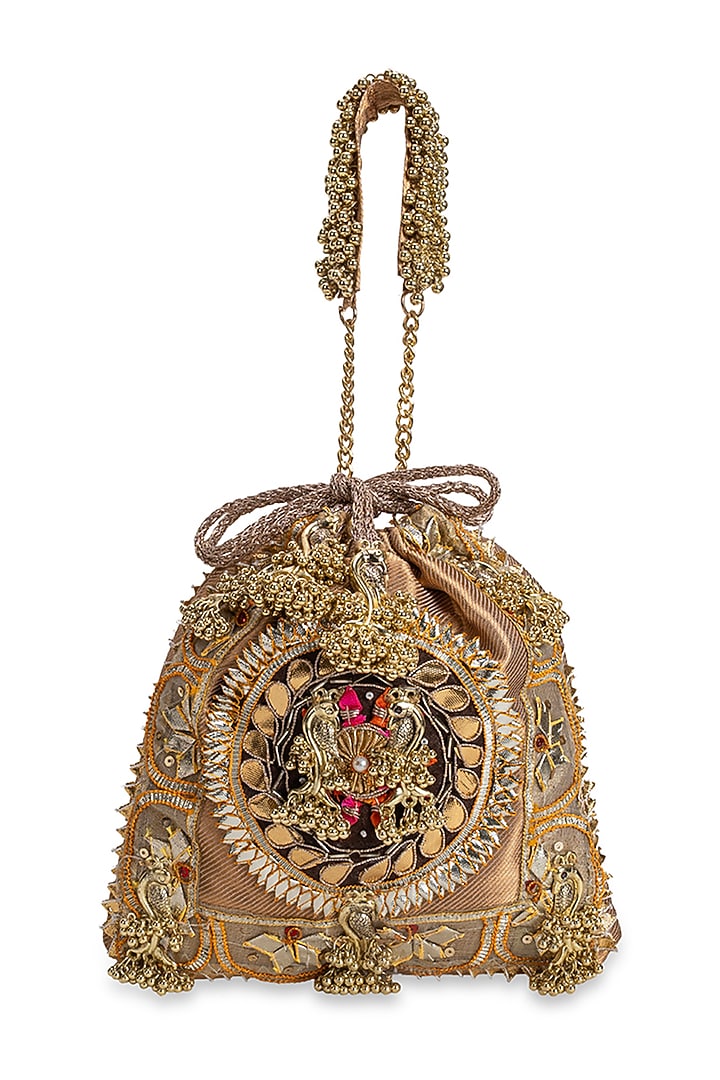 Gold Brocade Embellished Potli by 5 Elements at Pernia's Pop Up Shop