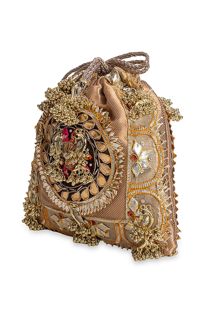 Gold Brocade Embellished Potli by 5 Elements at Pernia's Pop Up Shop